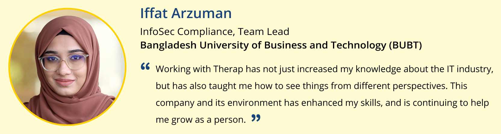 Quotations of InfoSec Compliance team, Iffat Arzuman